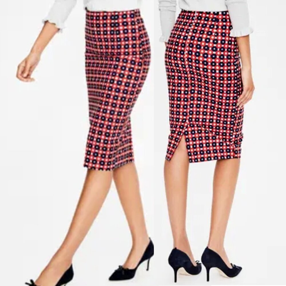 Boden Women's Petite Geometric Print Richmond Pencil Skirt Red/Multi Size 4P
